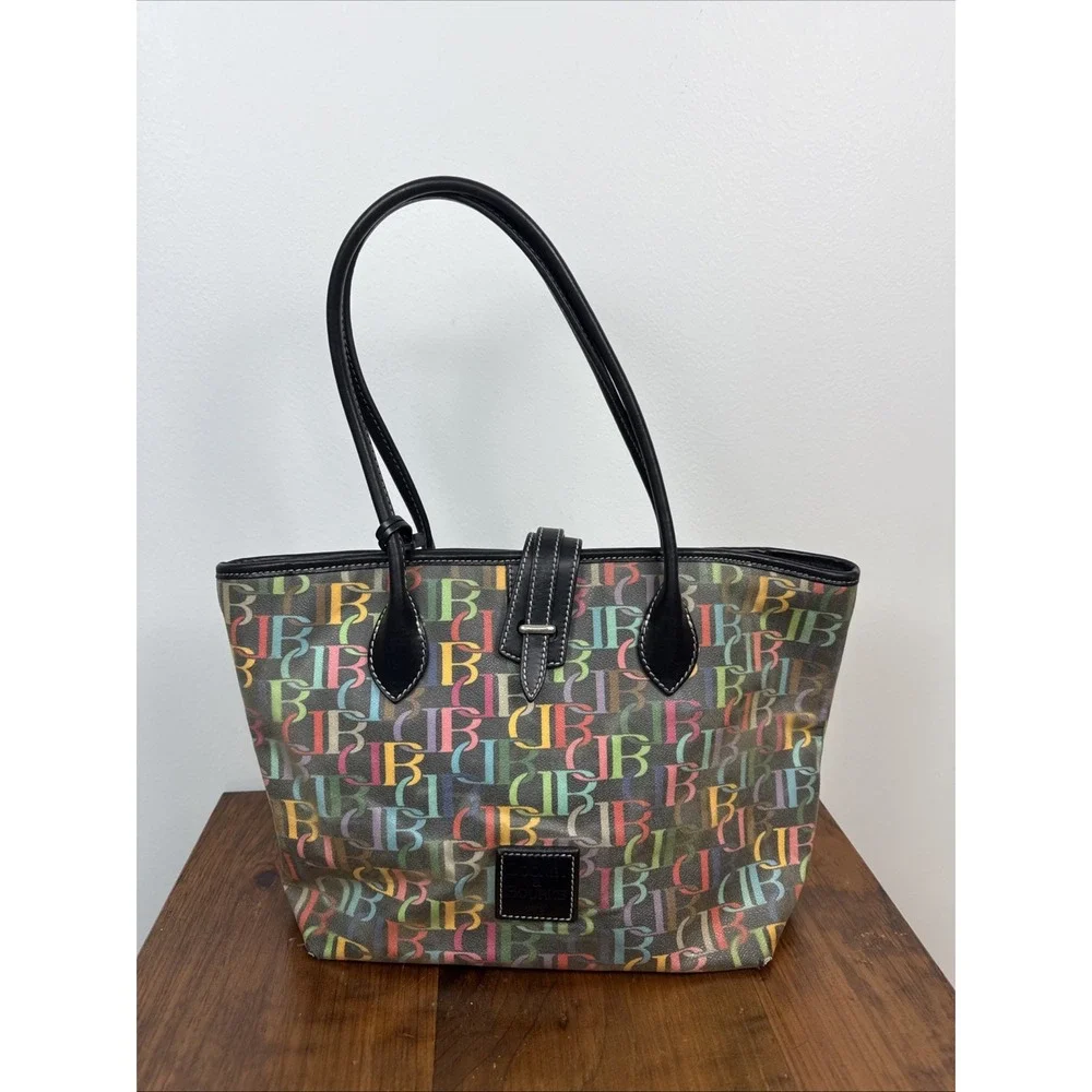 Dooney & Bourke Cindy Rainbow Signature DB Coated Canvas Tote Purse Bag